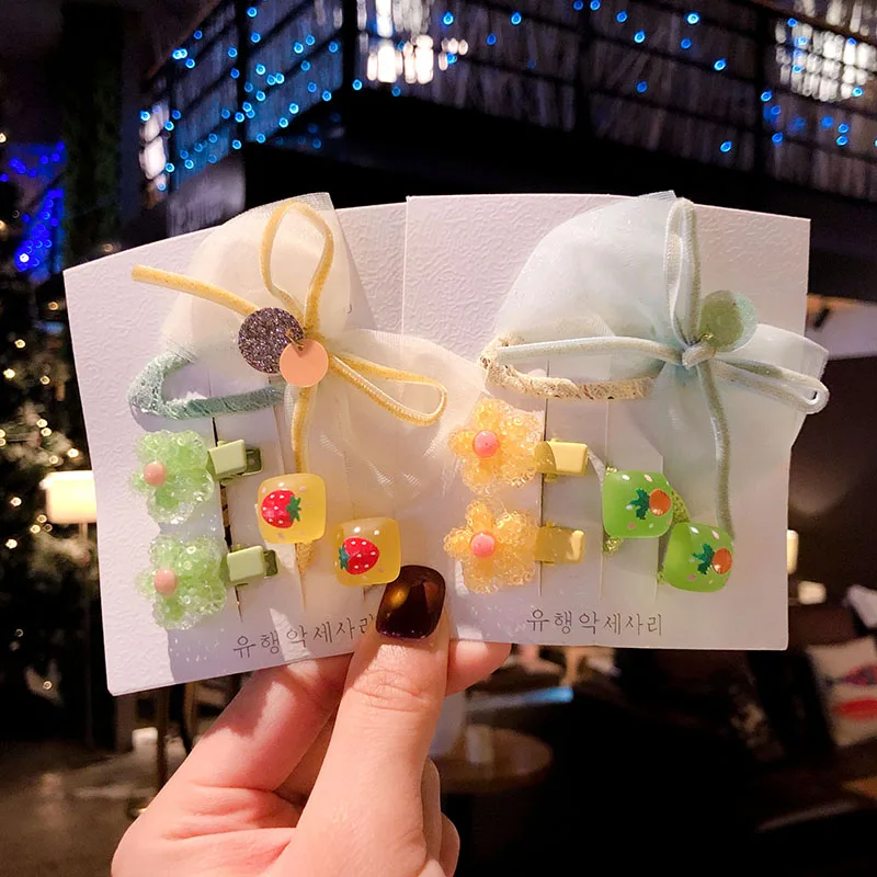 5/8 Pcs Children Cute Cartoon Flower Fruit Ornament Hair Clips Baby Girls Lovely Rubber Bands Hairpinds Kids Accessories |