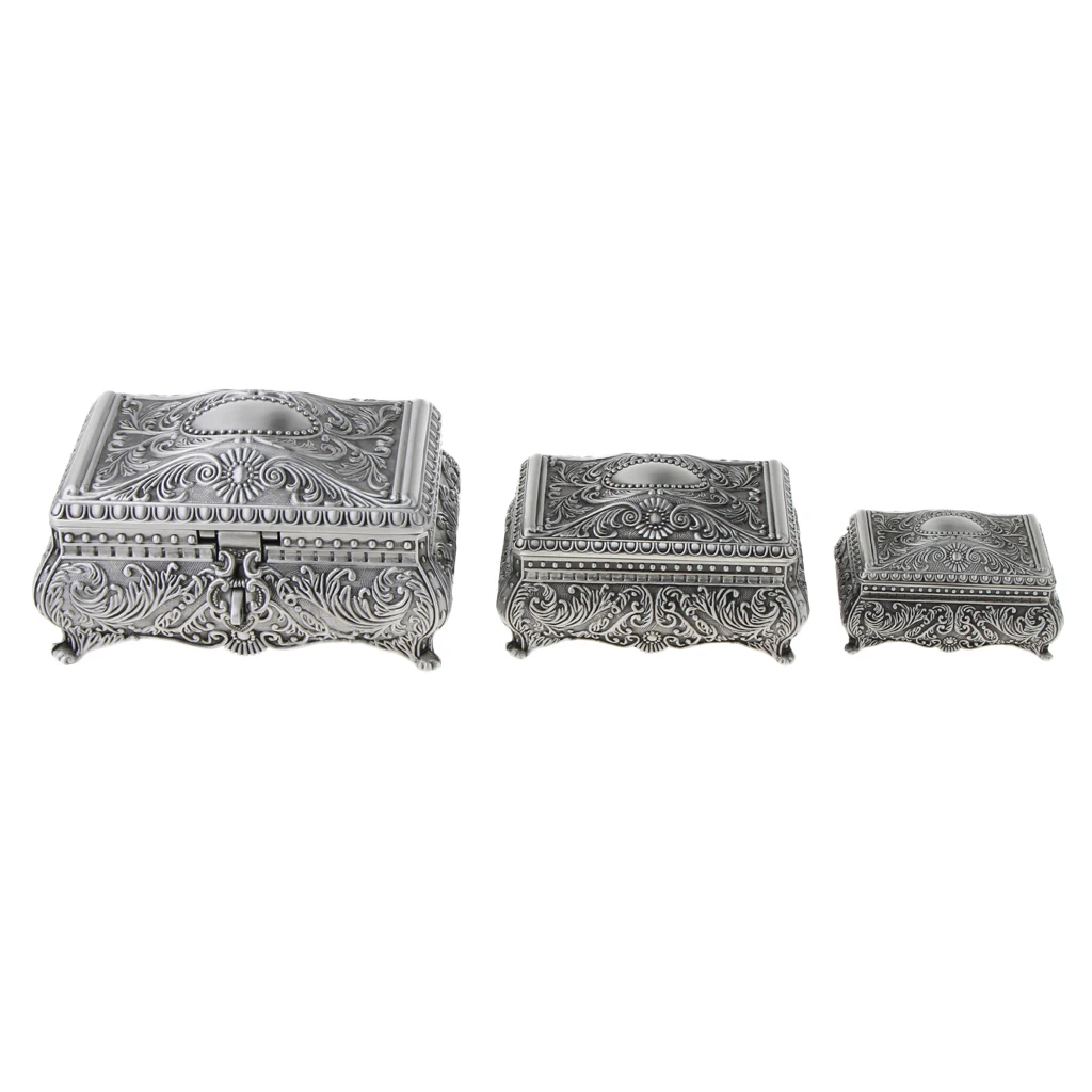 

Antique Embossed Floral Trinkets Storage Box Display Showcase Zinc Alloy