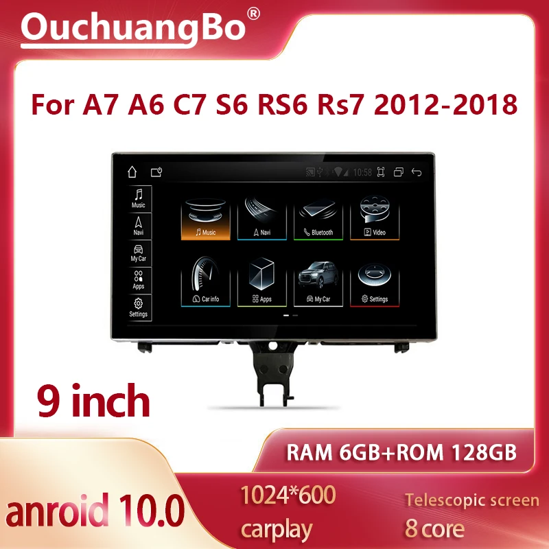 

ouchuangbo car radio tape recorder For 9 inch A6 C7 A7 S6 S7 RS6 RS7 2012-2018 multimedia carplay GPS navi Android 10 128GB