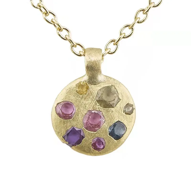 

2021 Vintage Elegant Rainbow Broken Zircon Copper Metal Round Oval Geometric Pendant Necklace for Women Men Party Jewelry Gifts