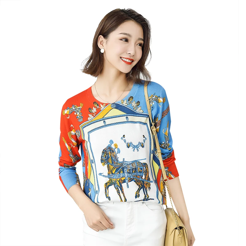 Женский вязаный пуловер с длинным рукавом круглым вырезом | Женская одежда