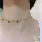 Классический чокер из стерлингового серебра 925 пробы с зеленым кристаллом и кубическим цирконием, круглая цепочка с подвеской в виде капли воды, трендовые модные ожерелья HXN005