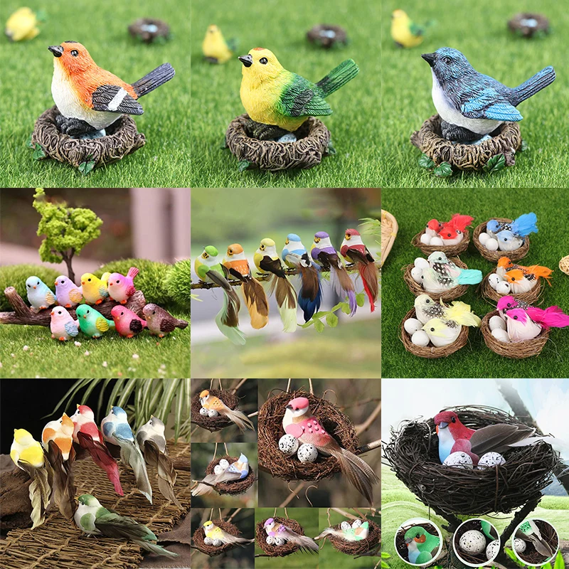 Реалистичные птицы в виде перьев с гнездом и яйцом Искусственные Птицы для