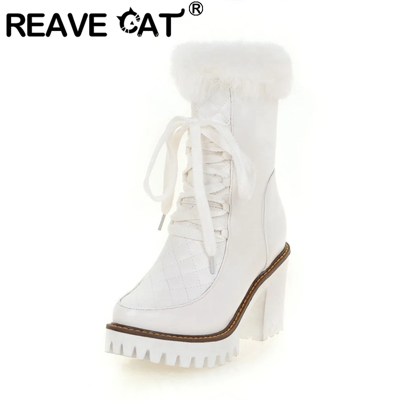 Женские сапоги с кроличьим мехом REAVE CAT до середины икры на платформе 2021 см черные