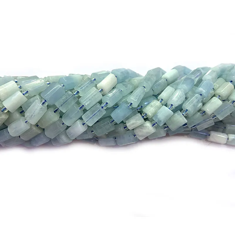 

6x8mm Natural Blue Aquamarines Stone Beads 15 Column Barrel Spacer DIY Loose Beads For Jewelry Making Beads Bracelet Necklace