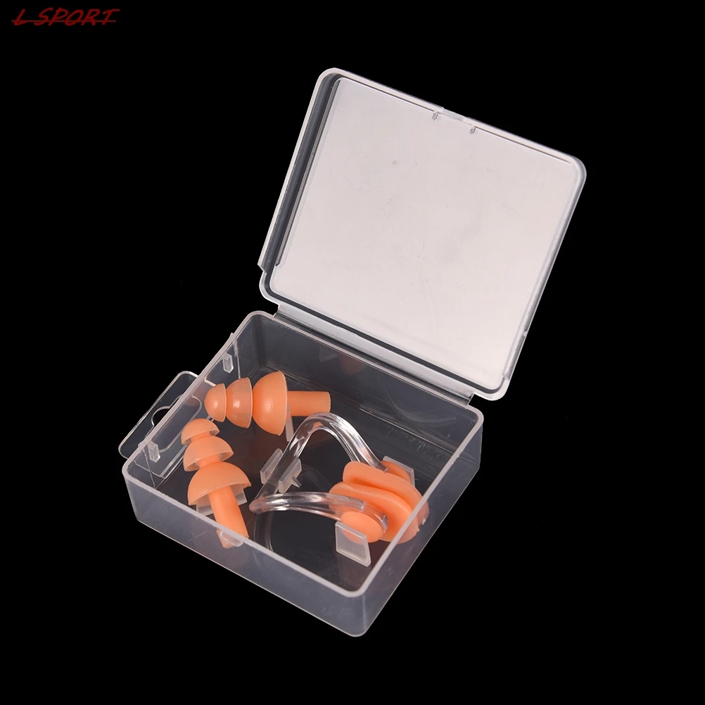 

1*Nose clip + 2*Ear plug (with Box) Watertight Set Kit Sports Fitness Swimming Pool Accessories Nasal Splint Ear Plugs
