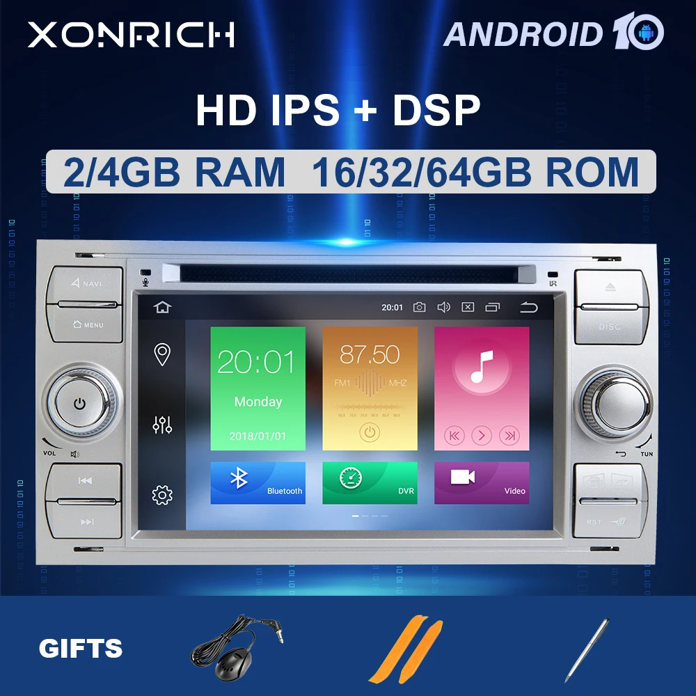 2Din Android 10 Автомобильный мультимедийный dvd плеер для Ford Focus 2 mk2 Transit Connect S MAX C Kuga Mondeo