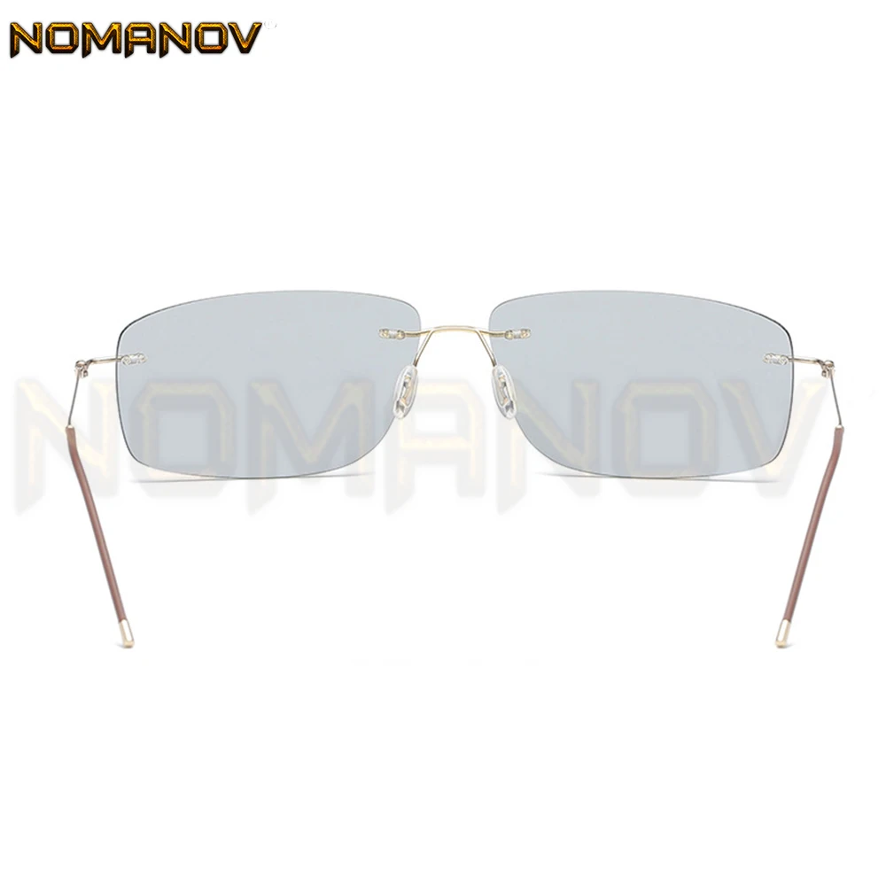 Солнцезащитные очки без оправы для мужчин и женщин стильные фотохромные серые