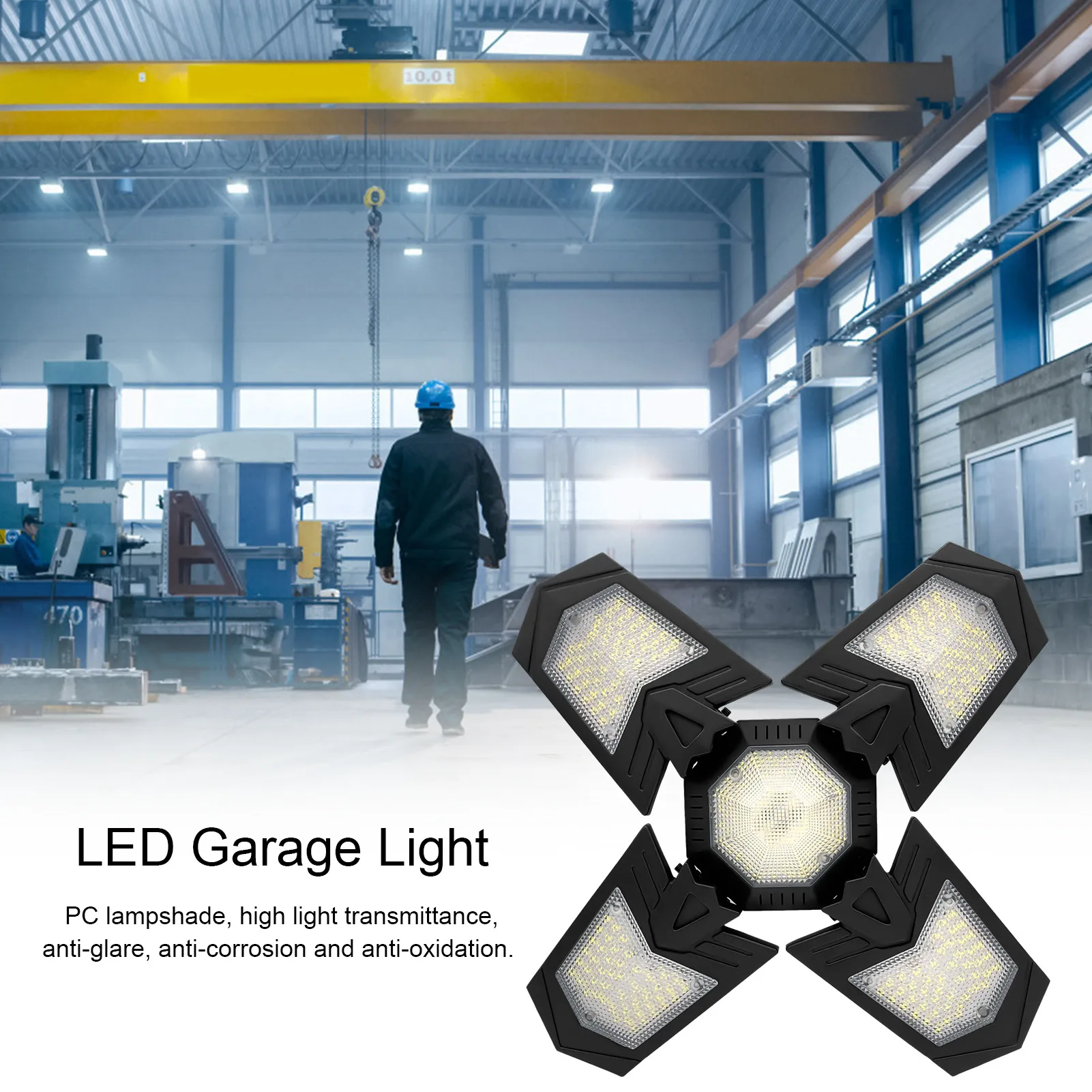 

E26/E27 LED Folding Garage Lights Cool White For Workshops Warehouse Stadiums Parking Lot Exhibition Hall 85-265V 120W 12000LM