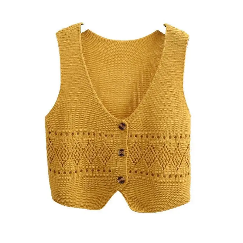 

Желтый весенний Корейский Японский трикотажный свитер без рукавов с V-образным вырезом, короткий жилет, Свободное пальто, жилет, Женский Топ, одежда для девушек и женщин
