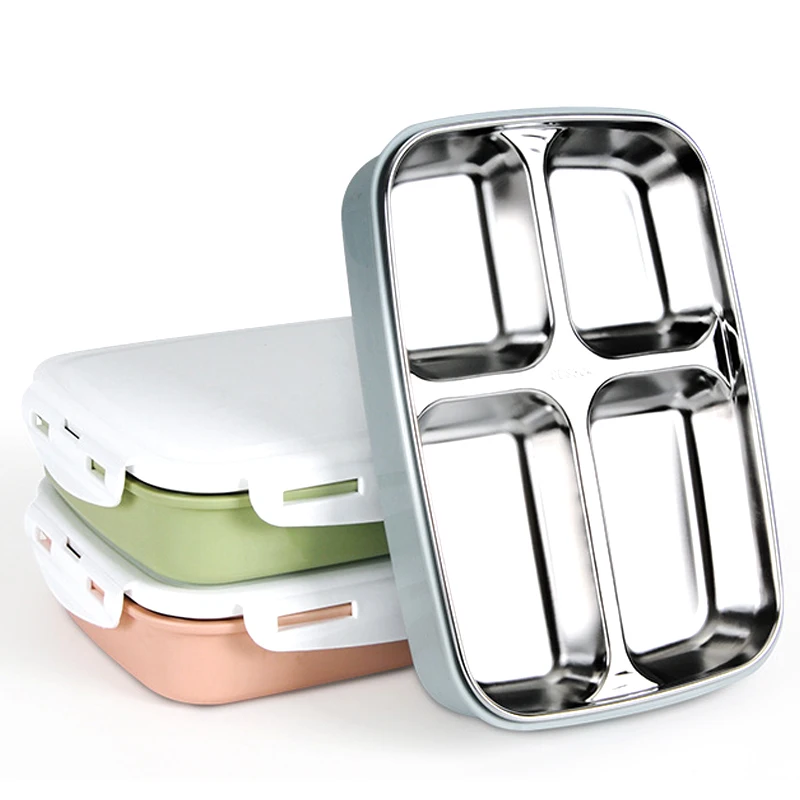 Stainless Steel Lunch Box Bento Boxes Leak proof Japanese Food Container Thermal Lunchbox Adult Children 4 Grid | Дом и сад