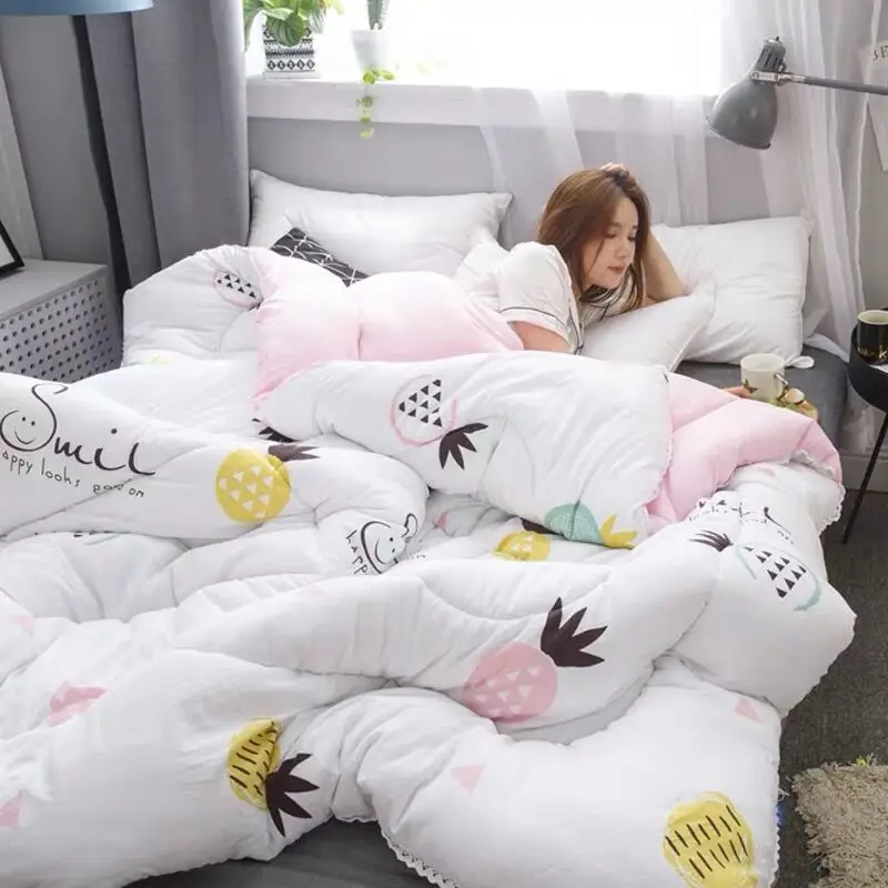 Симпатичные розовые и Белые зимние Утепленные одеяла постельное белье одеяло