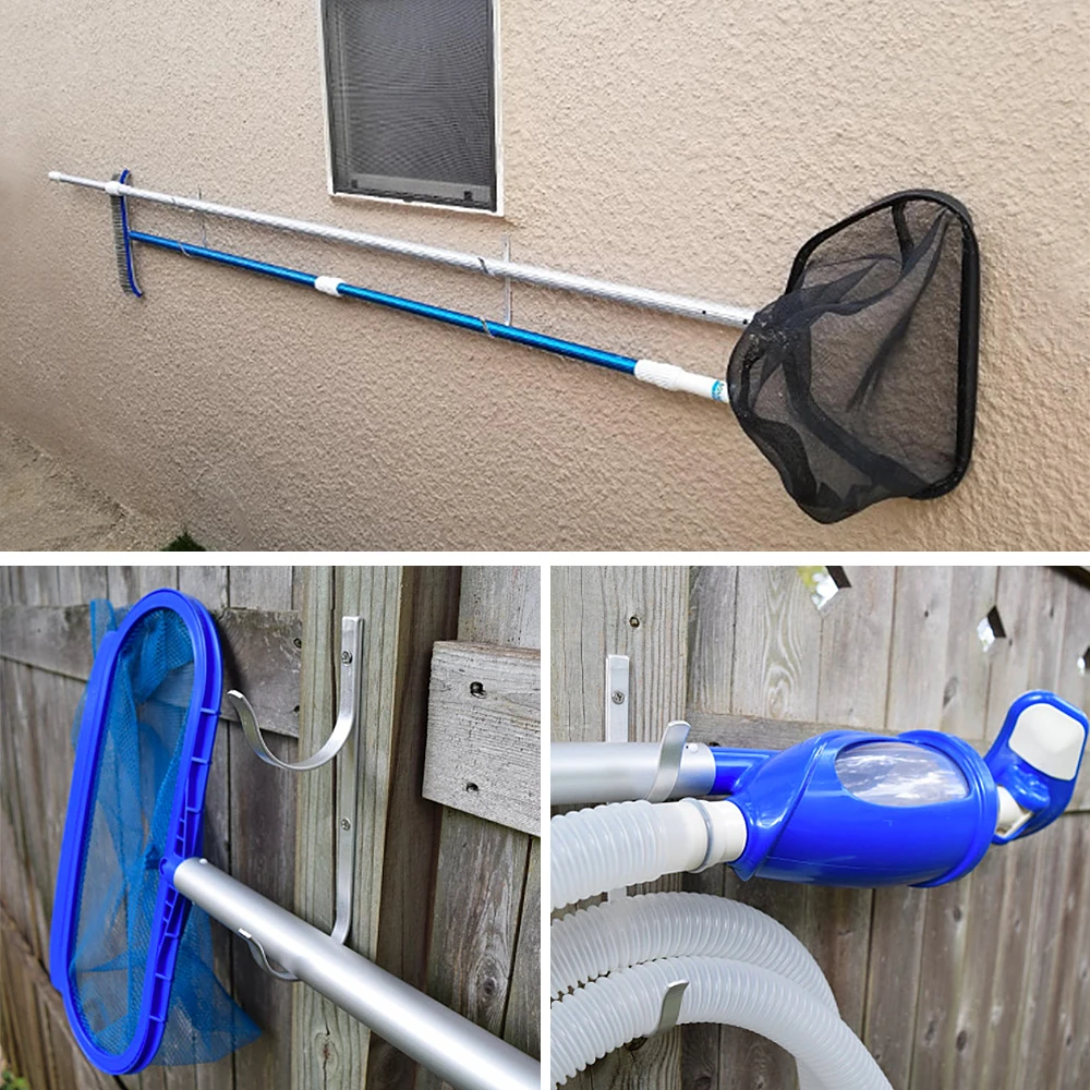 

2PCS Pool Pole Hanger Garden Tools Supports Bracket Aluminium Pool Accessories Holder Horizontal Wall Stand Wall Mount