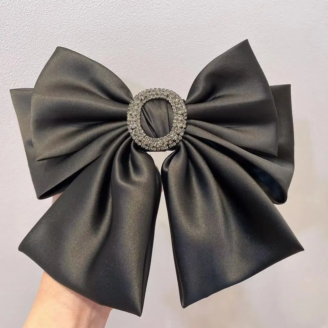 

2021 New Fashion Simple Girl Hairpin Fabric Buttons Rhinestone Satin Bow Elegant Hair Clip for Women Headwear Hair Accessories