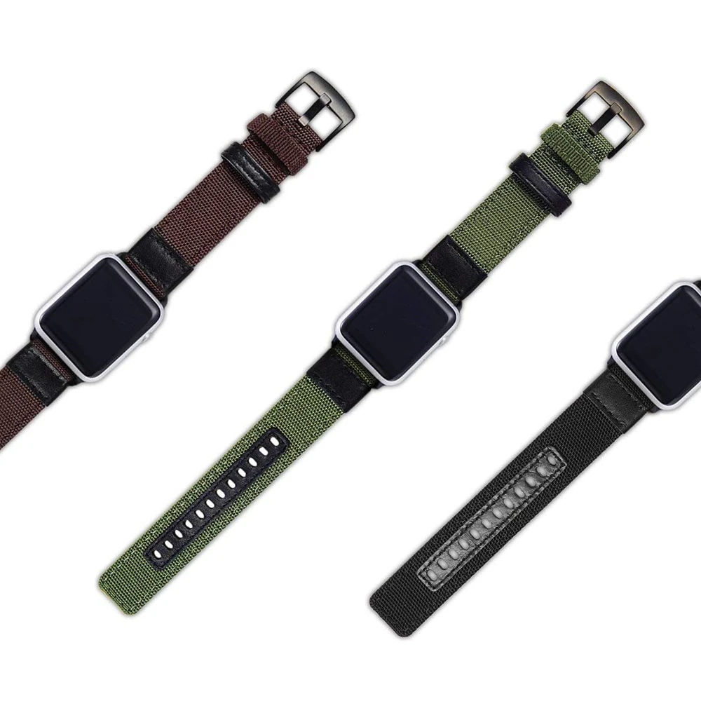 Браслет для Apple Watch нейлоновый ремешок 44 мм 40 iWatch тканевый кожаный браслет 5 4 3 2 1 38