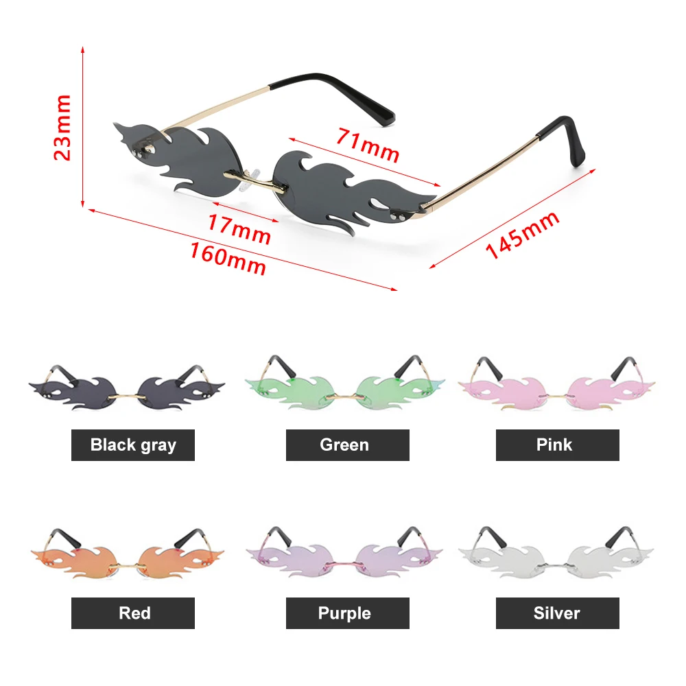 Солнцезащитные очки без оправы унисекс в форме огненного пламени УФ 400 |