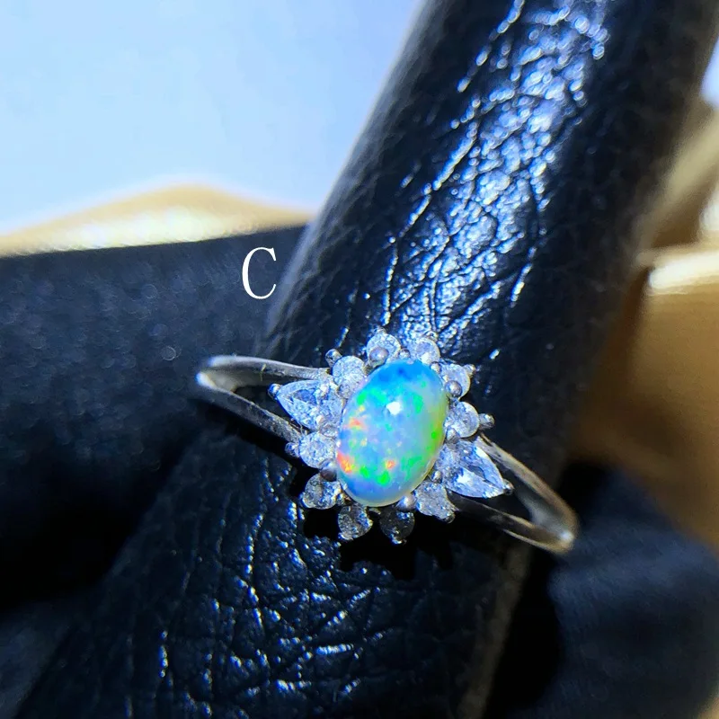 

Natural 4*6mm Opal Ring for Women, S925 Sterling Silver Flower Jewelry, FM2507