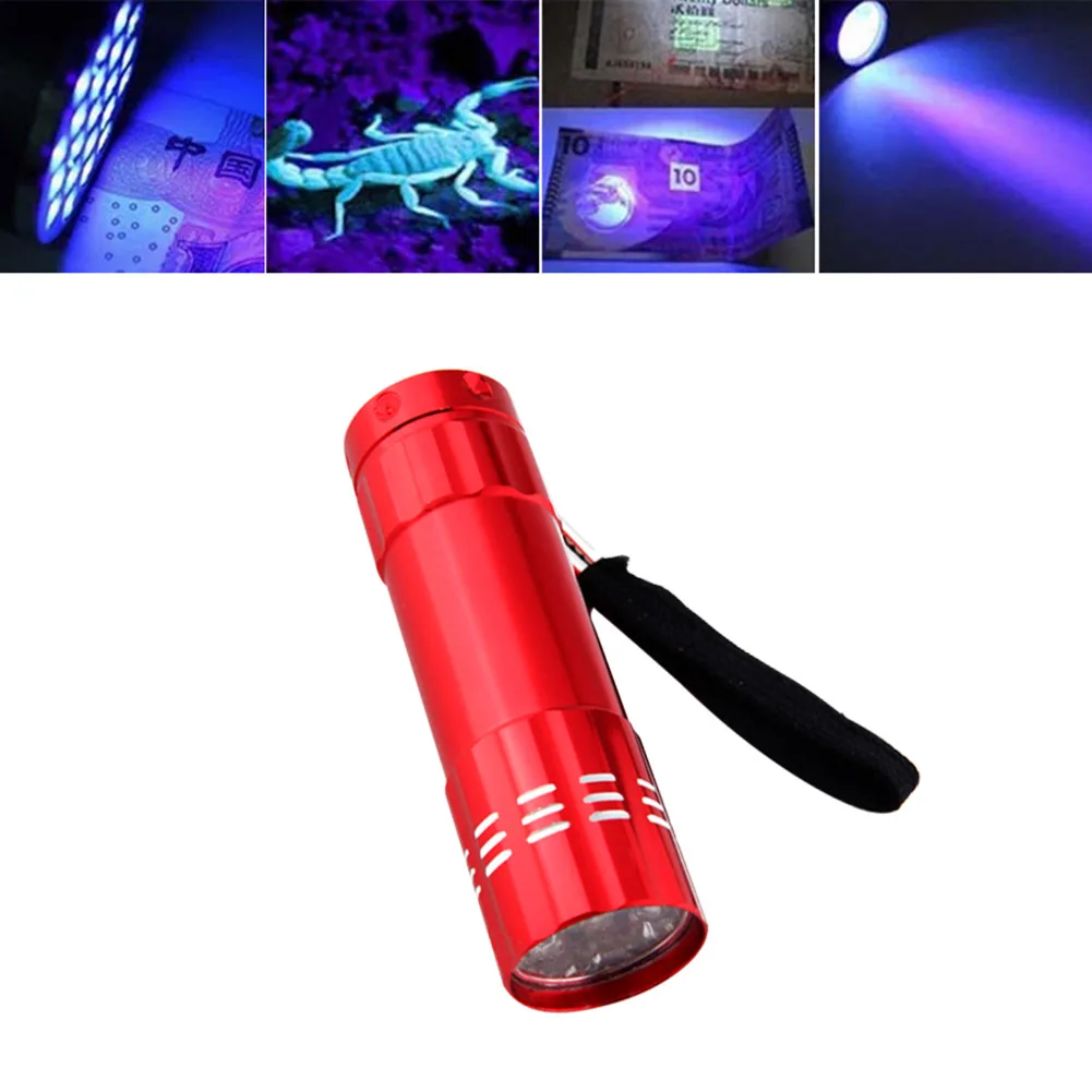 

395nm Ultraviolet 9 LED Flashlight Portable Money Detection UV Light Torch Test Fluorescer Super Mini Aluminum UV Flashlight