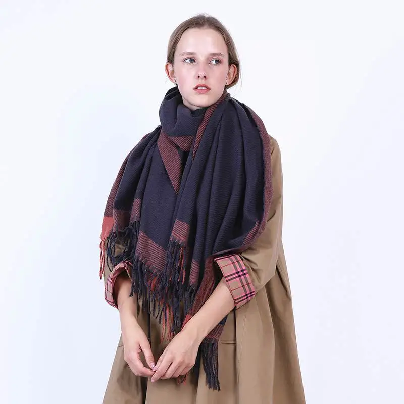 Женский шарф с бахромой в Европейском стиле двойной цветной кашемировый