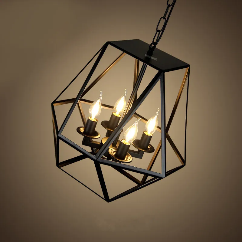 

Retro industrial wind wrought iron chandelier lamps creative personality glass living room restaurant bar mall lights