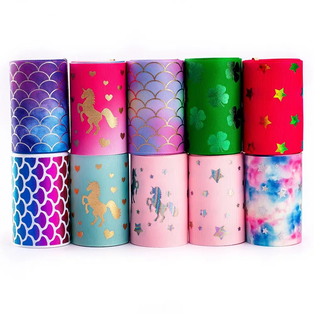 5*1/5*2 ярда 75 мм лента Гро-Гро с принтом золотистая Фольга для самостоятельной