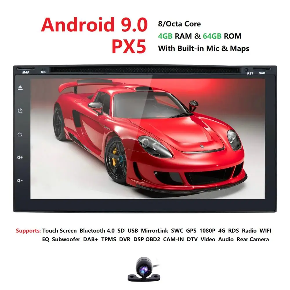 2 Din " автомобильный DVD радио плеер Android 9,0 8 ядерный Универсальный Автомобильный Кран ПК планшет 2din для Nissan gps стерео аудио плеер 4G+ 64G DAB