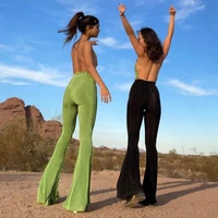 fashion aesthetic all match flare pants 2021 solid skinny trousers spring women high waist pants casual full length green pants