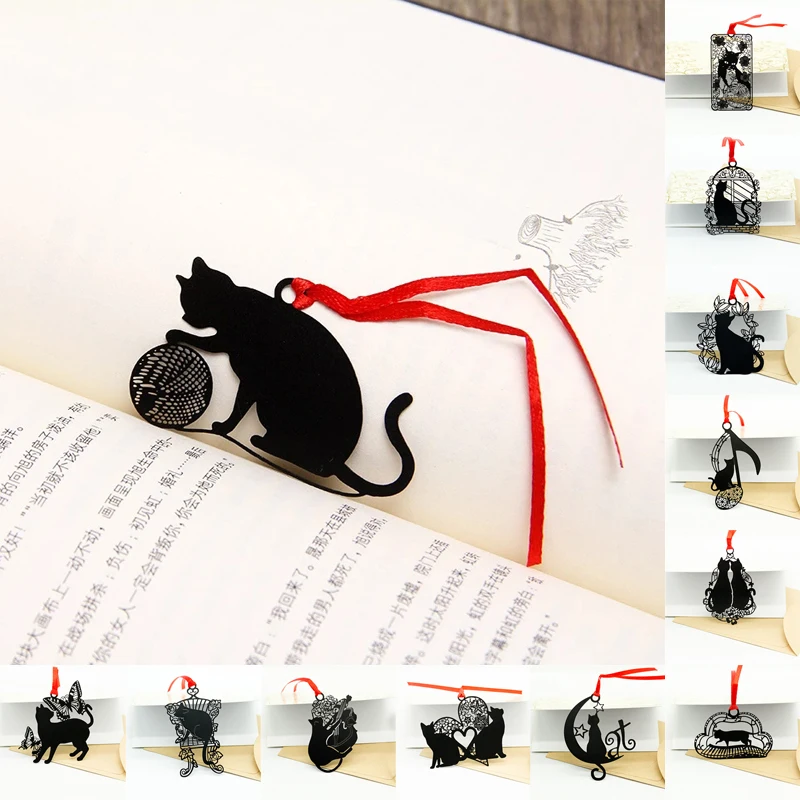 

Черная кошка-маркер для книг, 1 шт., металлический Kawaii, мультфильм, животные, книжка, зажим для бумаги, подарки студентам, учителям, канцелярск...