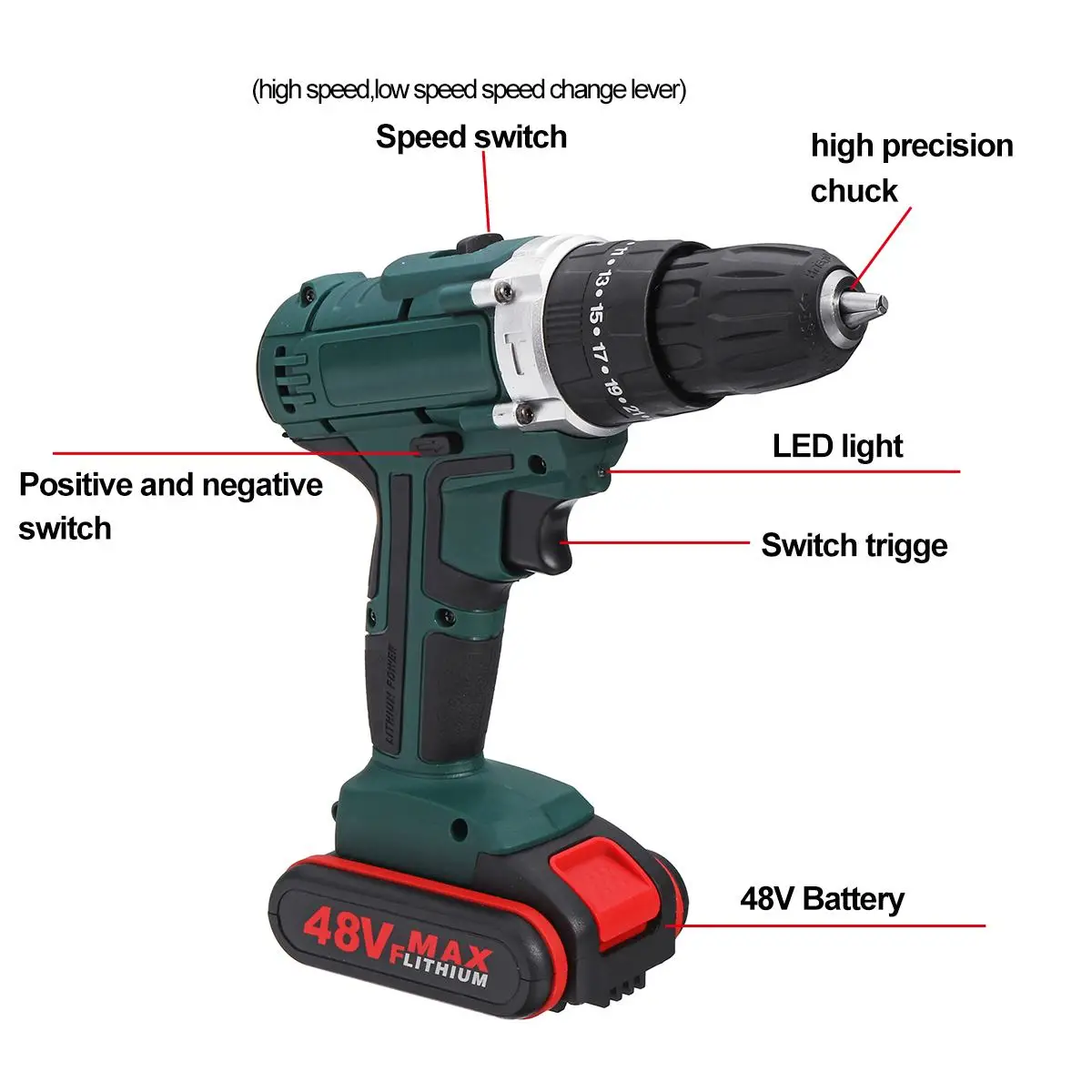 48V 6500mah бытовая электрическая дрель гаечный ключ двойная скорость Аккумуляторная