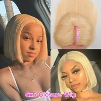 5x5 transparent lace closure wig short 613 bob human hair blonde brazilian straight frontal remy for black women pre plucked