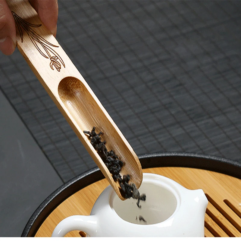 

Натуральная бамбуковая чайная ложка, лопатка для кофе, черная чайная ложка, порошковая чайная ложка, чайная посуда, китайские чайные аксесс...