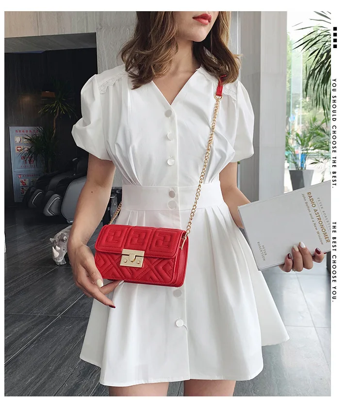

Senior sense French small bag handbag 2021new fashion wild single shoulder slung chain embroidery thread small square bag