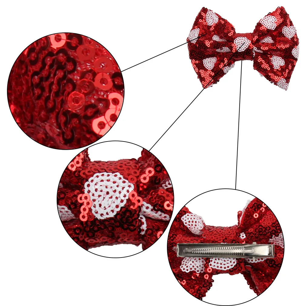 

20pc/lot Girls Heart Sequin Hair Bows With Clips Valentine's Day Sequin Bow For Kids Girls Hairpins Baby Kid Hair Accessories