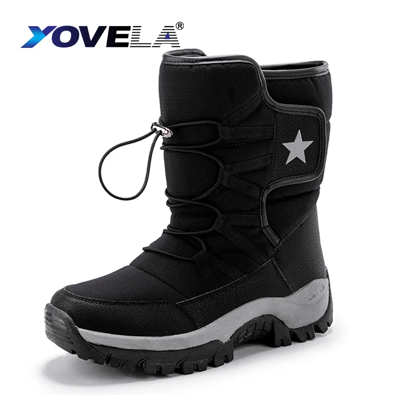 

Unisex Warm Plush Snow Boots Mid-Calf Boots Outdoor Waterproof Non-slip Winter Boots Leather Platform Warm Shoes Large Size 46