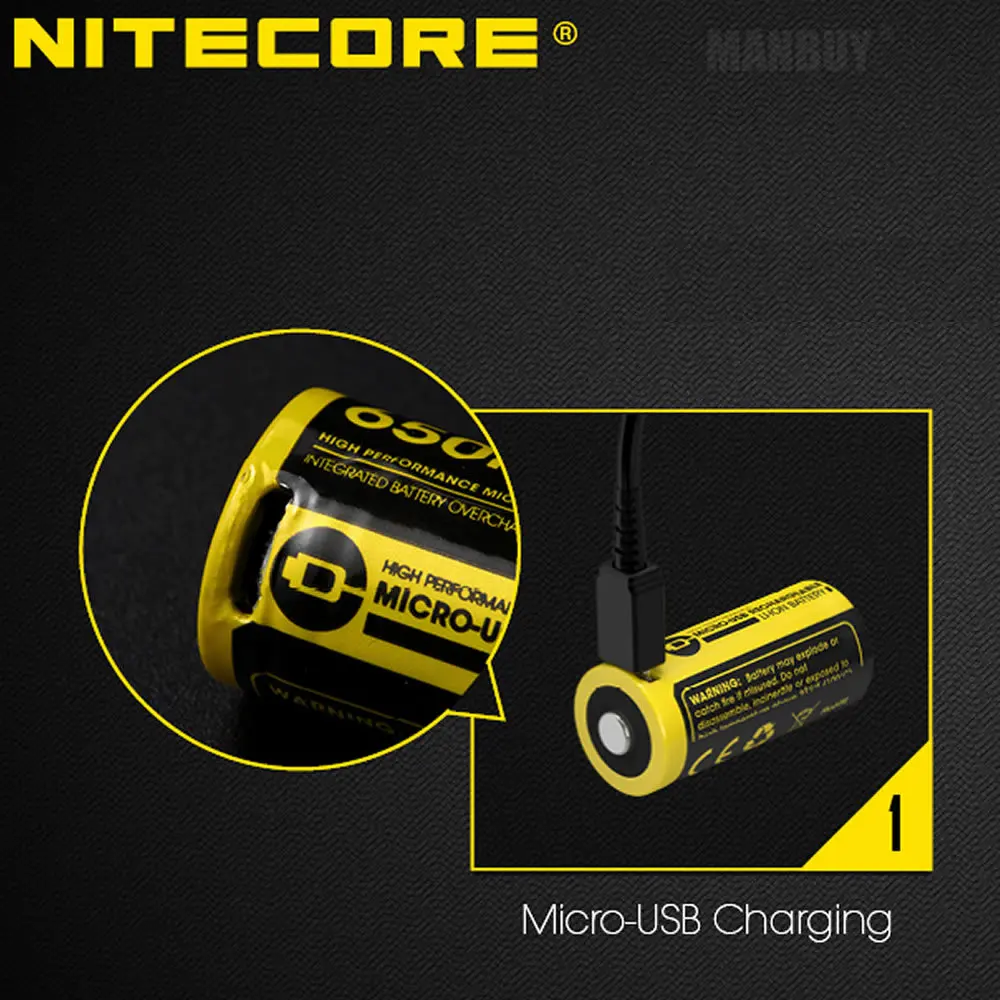 Nitecore NL1665R 2x штуки + подарок фонарик встроенный USB порт зарядки перезаряжаемая