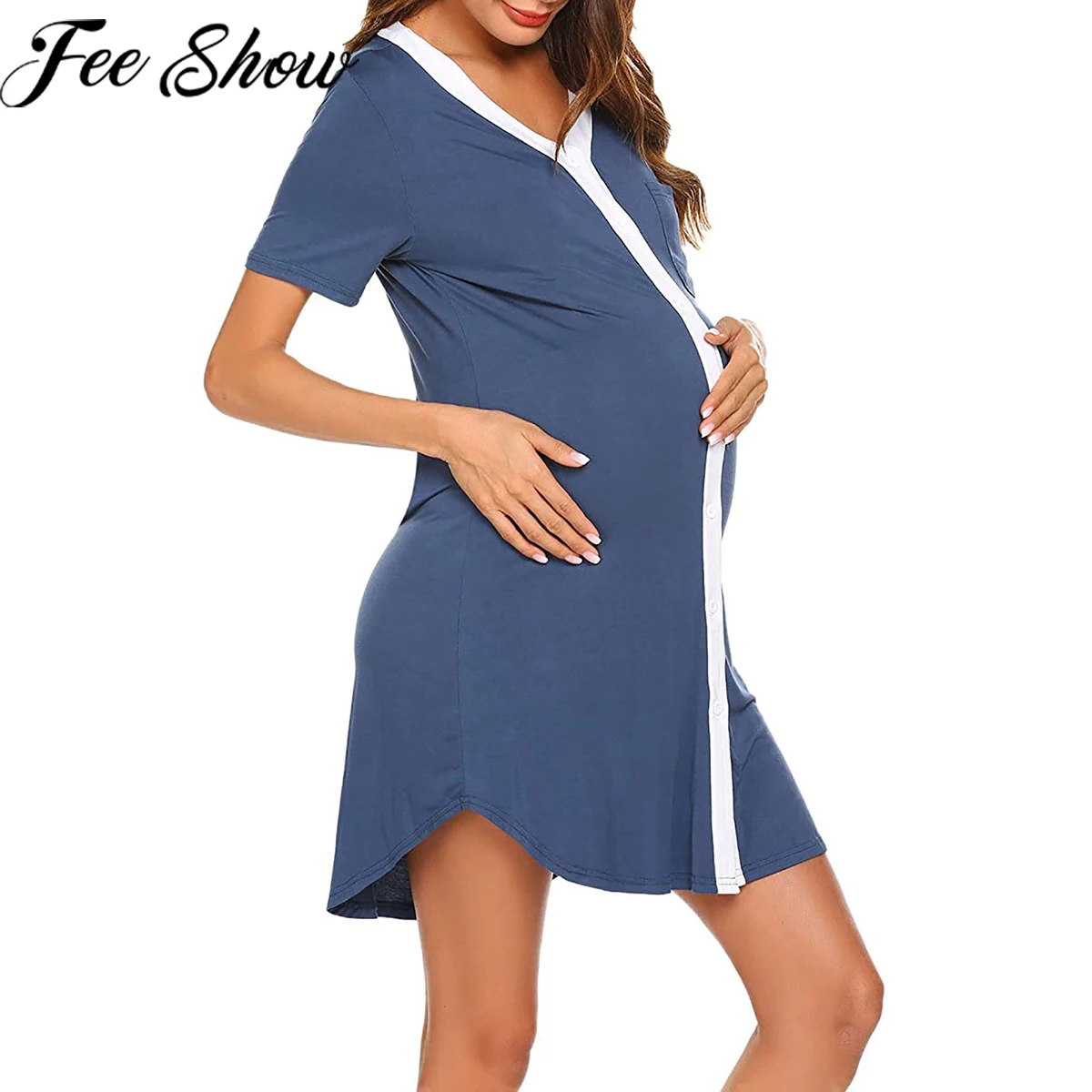 

Пижама для беременных и кормящих матерей с V-образным вырезом, ночная рубашка для беременных и кормящих мам, модная одежда для сна для береме...