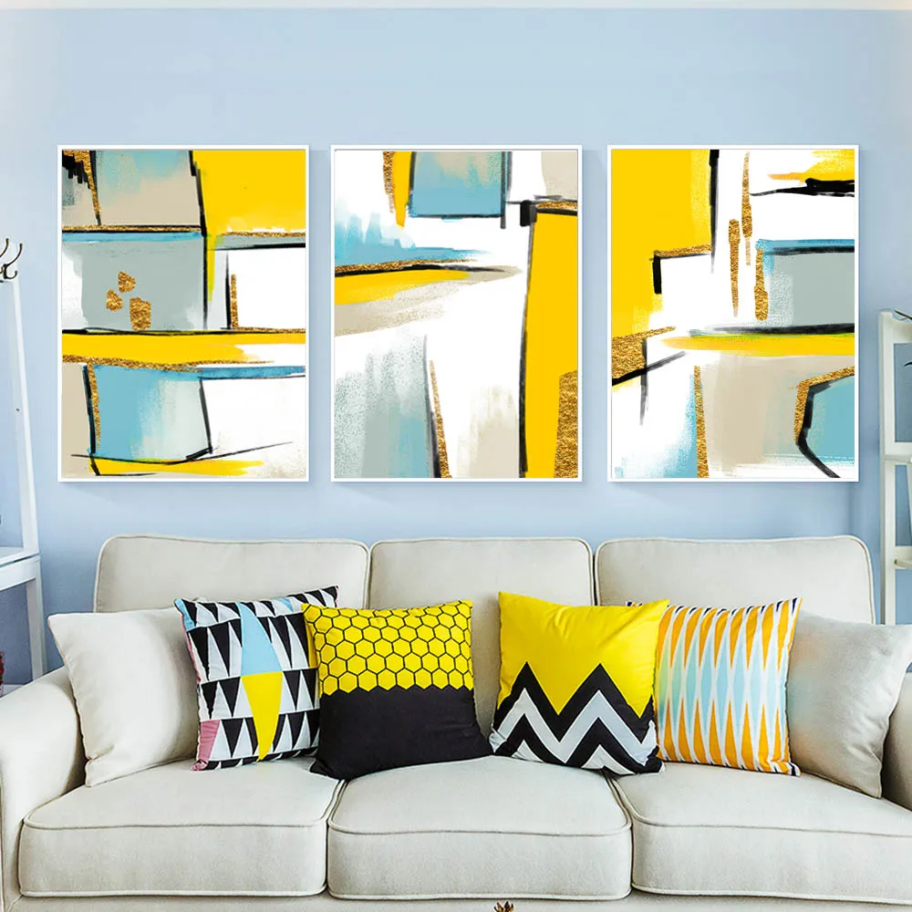 Геометрическая живопись на холсте абстрактная синяя скандинавский цвет