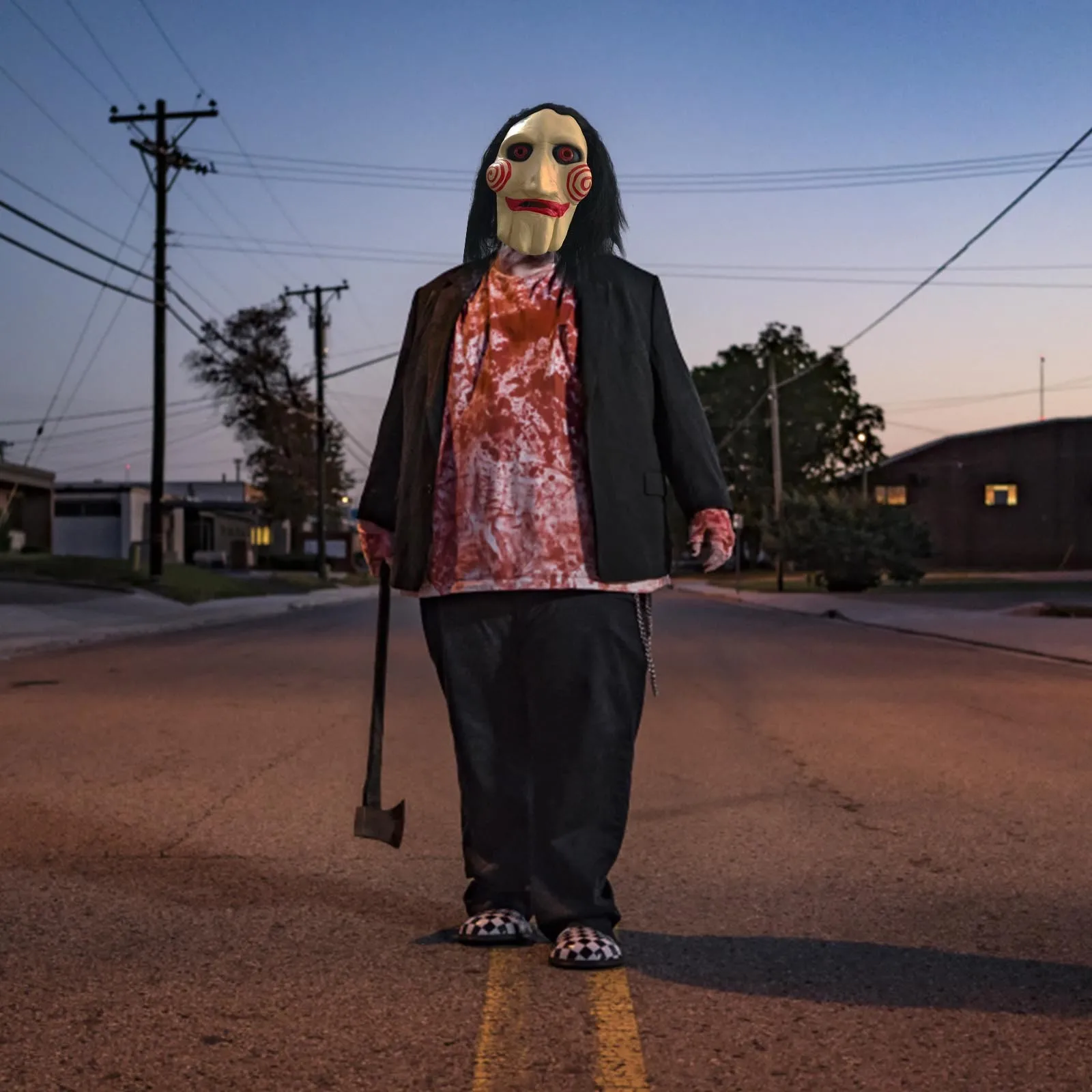 Movie Saw Chainsaw Massacre Jigsaw Puppet Masks with Wig Hair Latex Creepy Halloween Horror Scary mask Unisex Party Cosplay Prop | Дом и сад