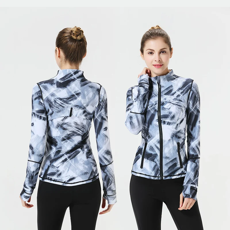 

Women's outdoor sportswear zipper quick drying sports jacket geometric print coat yoga gym snow running suit