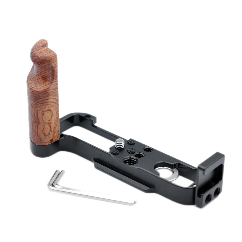 

for Fuji X-A7 XA7 Camera Quick Release Plate with Wood Handle Aluminum Alloy Vertical L-Shaped Camera Bracket