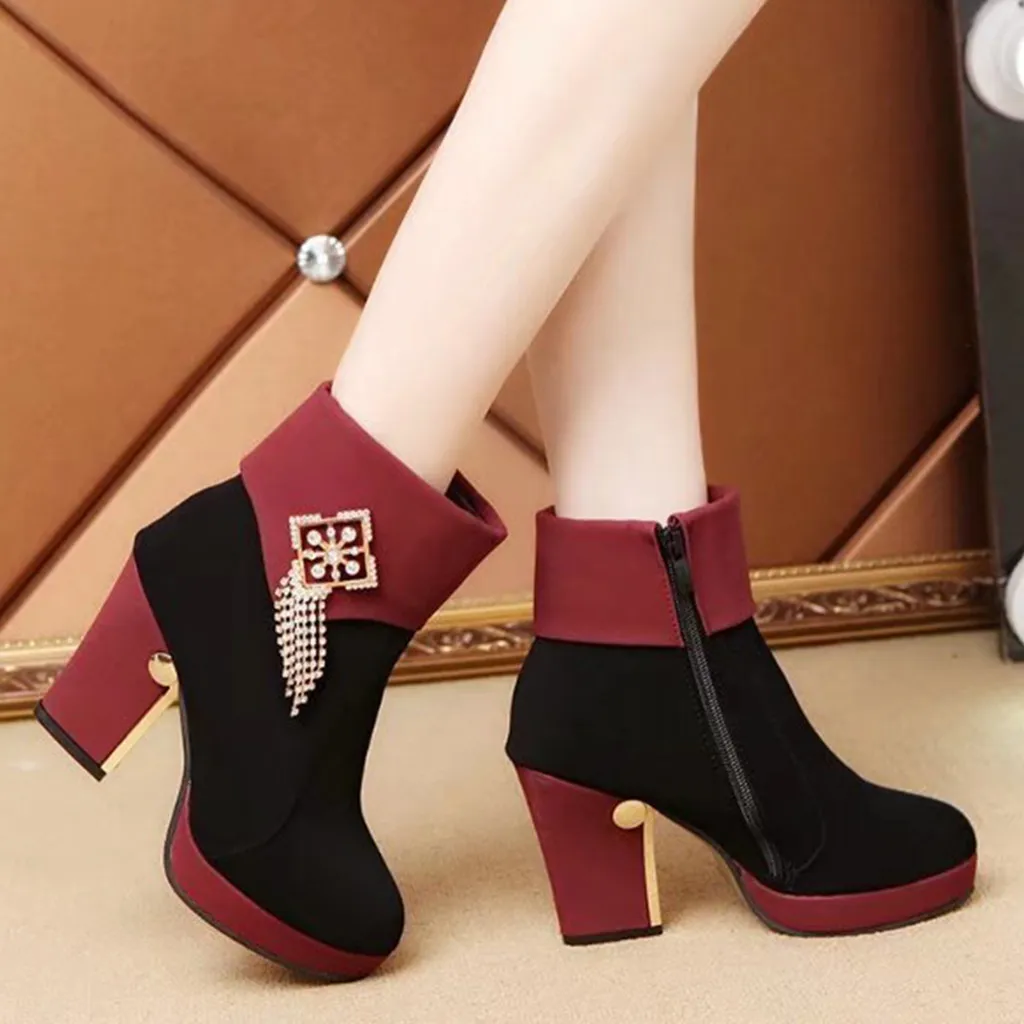 

shoes woman new fashion boots Women's Fashion Round Shoes Zipper Boots Casual High-Heel Ladies Short Booties