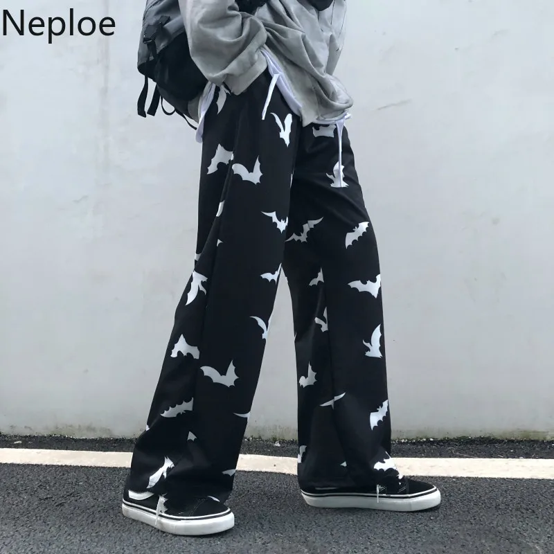 Neploe Harajuku черные длинные штаны с принтом летучей мыши для женщин и мужчин осень корейские прямые брюки повседневные уличные длинные штаны 54845