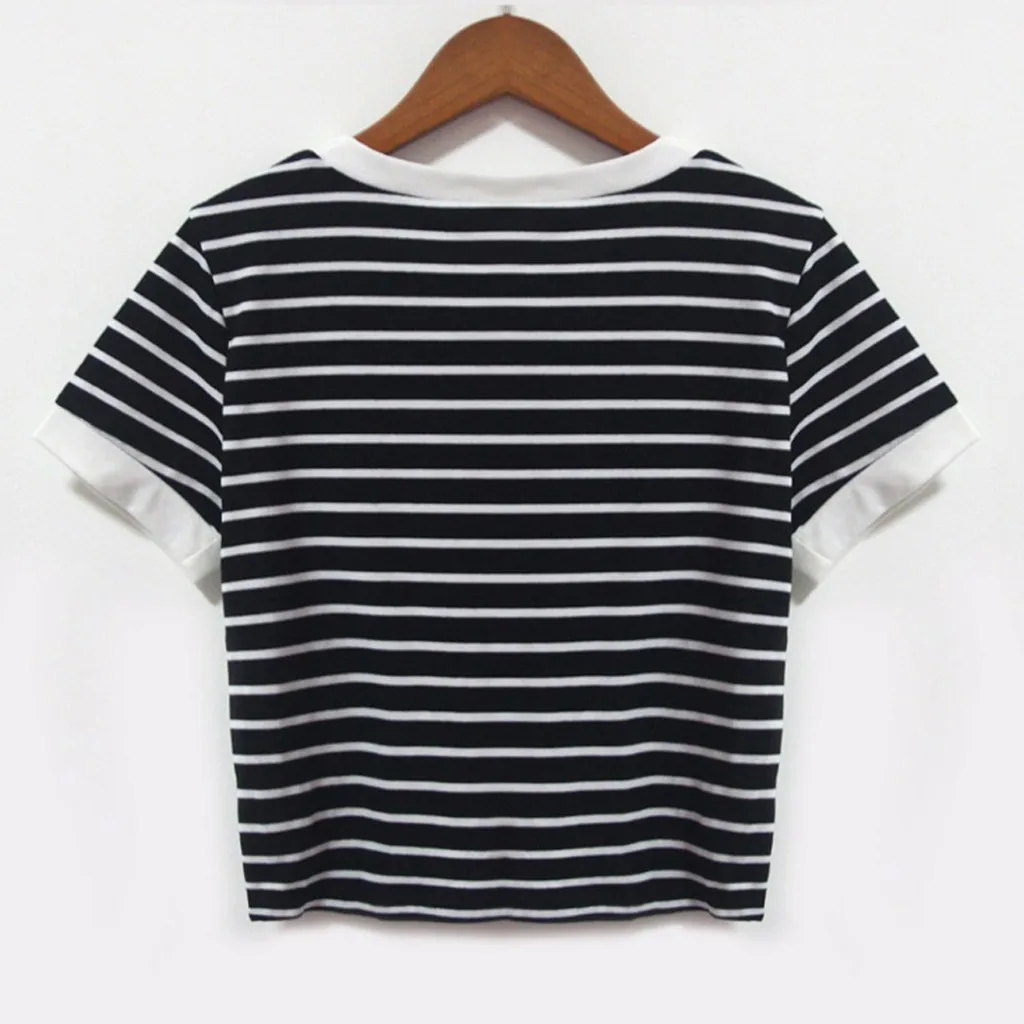 Модная женская футболка 2020 Хлопковые женские футболки в красную и белую полоску