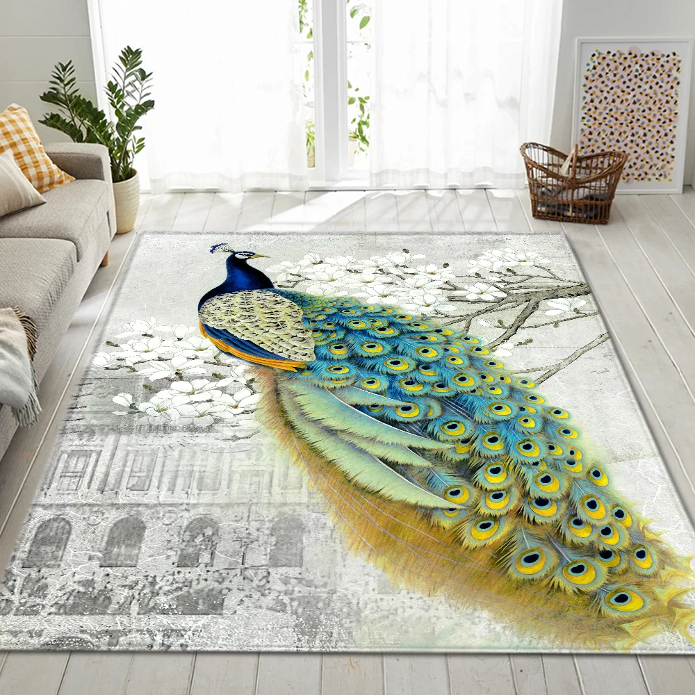 

Home Decor Living Room Area Rug 3D Carpets Peacock Printing Bedroom Mat For Kids Room Play Mat Anti-Slip Floor Mat Kitchen Rugs