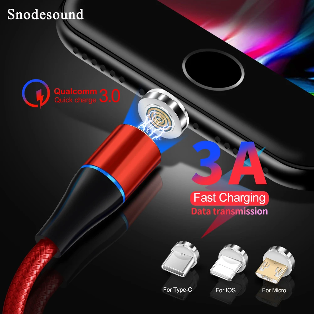 Магнитный кабель Snodesound для быстрой зарядки iPhone XR Micro Usb type-C, кабель для быстрой зарядки samsung, шнур для передачи данных
