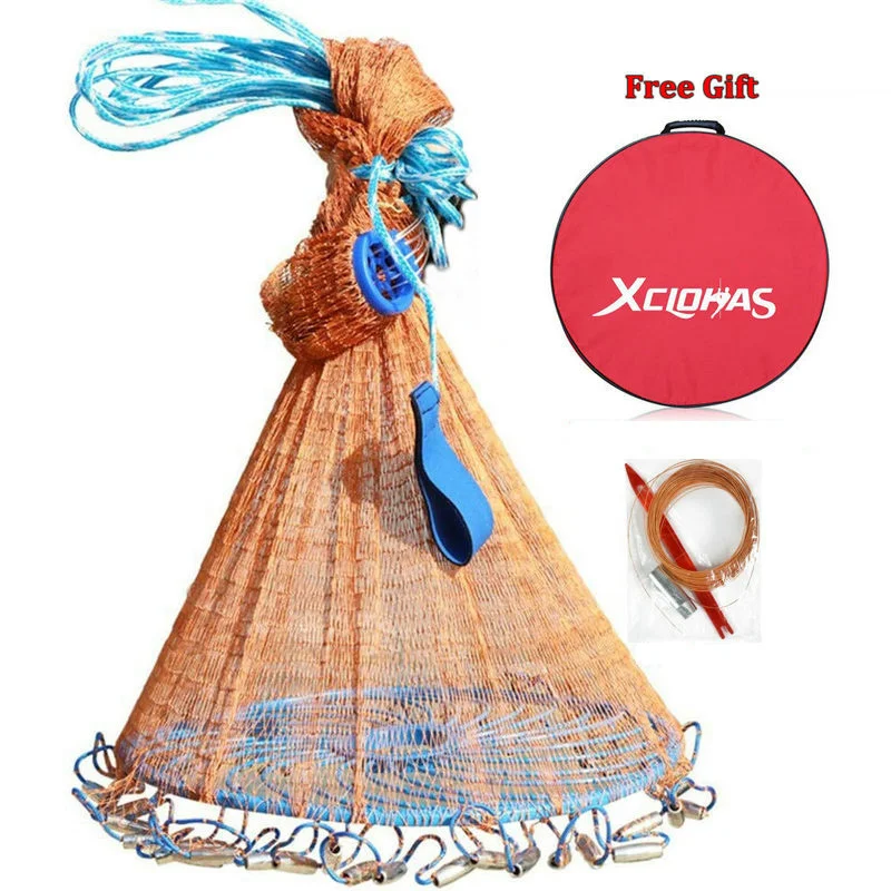 

Кастинговая сеть XCLOHAS, маленькая сетка, рыболовная Ловушка с грузилом, Модернизированная американская ручная кастинговая сеть, рыболовные ...