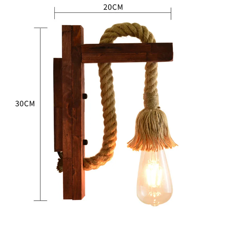 

Industrial Wood Wall Lamp Hemp Rope Wall Lights Vintage Vanity Light Living Room Decoration Nordic Bedroom Beside Wall Decor E27