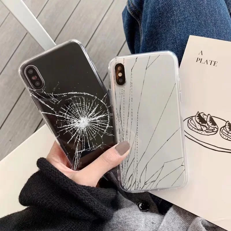 

Glass Crack Phone Case For iphone SE2020 7 8 Plus Case For iPhone 12 11 Pro MAX Mini X XR XS Max Soft Transparent Clear Cover