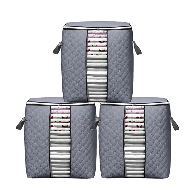 

3pcs/set Clothes Storage Bag Handle Large Capacity Pillow Blanket Holder Double Zippers Quilt Organizer
