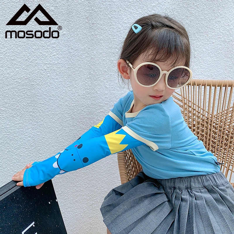 Mosodo Sun Protection Child Ice Sleeve Summer Thin Long Printed Sleeves With Fingerless Silk Gloves Outdoor Arm Cover